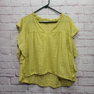 World Market Mustard Yellow Peasant Top Sz S/M Flutter Sleeve Boho Cottagecore